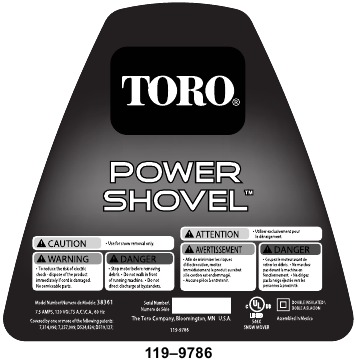 Toro - Power Shovel - Autocollants de sécurité Autocollants de sécurité