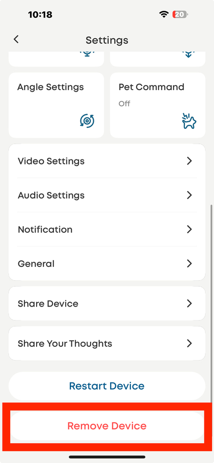 Faire d&eacute;filer jusqu'&agrave; Remove Device (Supprimer l'appareil)