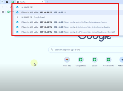 Interface du navigateur web pour les param&egrave;tres IP de l'imprimante
